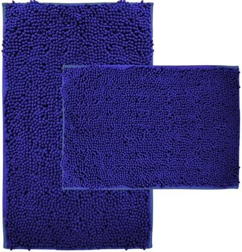 RUN HELIX Bath Rugs Non Slip Washable 2 Piece Non Slip Extra Absorbent Shaggy Chenille Bathroom Rugs and Mats Sets Blue