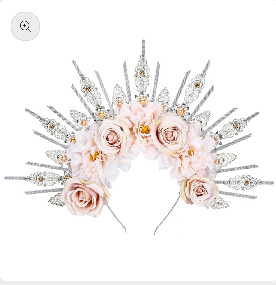 COSUCOS Renfaire Roses Halo Crown - Handmade Woodland Goddess Headpiece with Crystal Gold Sunburst Headband Spiked Green Rose Flower Tiaras for Women Fairy Renaissance Cosplay Halloween