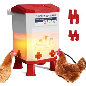 Heated Chicken Waterer, Thermostatically Controlled Poultry Water Heater for Winter, 4 Horizontal Nipples and 8 Support Legs, Anti-Freezing Watering System for Coop Accessories (7L-Red) (Red, 12L)
