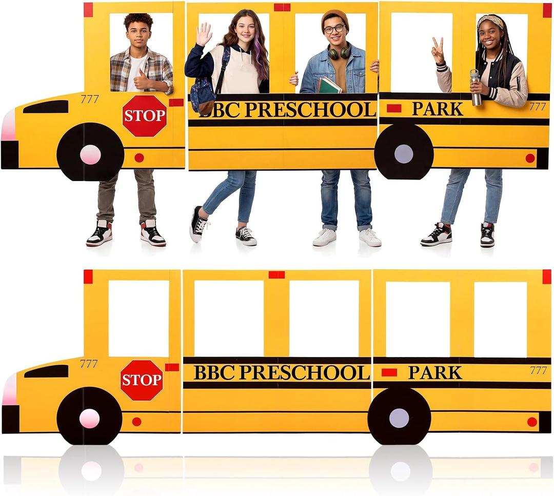Threehoney 6 ft School Bus Cardboard Cutout Photo Prop Back to School Selfie Bus Party Decoration Welcome First Day of Schools Photo Booth Cutout Stand Decor Office Classroom Party Supplies
