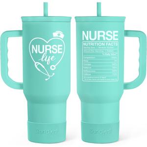 Nurse Gift Tumbler 40oz with Handle and Straw  Nutrition Facts Insulated Stainless Steel Travel Coffee Mug for Nursing Friends - Gifts for Nurse Week, Appreciation, Birthday, Christmas