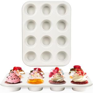 Spmarkt 2-Pack Healthy Baking Cupcake Pan| Non Stick 12-Cup Muffin Pan | Durable & Easy Clean Muffin Tin | Perfect for Cupcakes, Muffins (Beige)