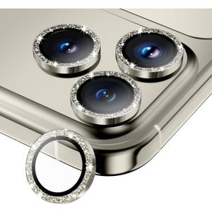 for iPhone 15 Pro/15 Pro Max Camera Lens Protector, Tempered Glass Screen Protector Metal Individual Camera Cover Accessories [Anti-drop] Case Friendly- Glitter Natural