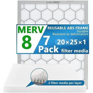OlitAir 20x25x1 MERV 8 Air Filter,AC Furnace Air Filter,Reusable ABS Plastic Frame, 7 Pack Replaceable Filter Media (Actual Size: 19 3/4" x 24 3/4" x 3/4")