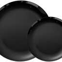 PULOTE 200PCS Black Plastic Plates - Heavy Duty Black Disposable Include 100 Each (10 inch Dinner & 7 inch Dessert) Plates, Disposable for Party, Birthday & Graduation
