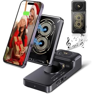 Gifts for Men Women, Bluetooth Speaker with Wireless Charging Phone Stand, HD Surround Sound Speaker, Cool Gadget Gifts for Men Women Dad Mom Birthday (Black)