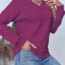 FMEYOA Women's Long Sleeve Sweatshirts No Hood Casual V Neck Lightweight Trendy Fall Spring Basic Pullover Tops (XL)