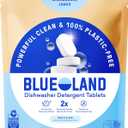 BLUELAND 100% Plastic-Free Dishwasher Detergent Tablets, 120 Count, Free & Clear, Eco-Friendly Dishwashing Pods, Natural, USDA Certified biobased