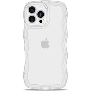 Anuck for iPhone 16 Pro Max Case Wavy Edge Clear Back Design, Anti-Slip Grip Cute Wave Curly Frame Shape Shockproof Soft TPU & Hard Bumper Protective Phone Case Cover for Women Girls, Clear, Pack of 14