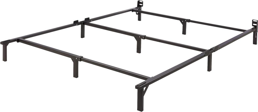 Amazon Basics Metal Bed Frame, 9-Leg Base for Box Spring and Mattress, Queen, Tool-Free Easy Assembly, 79.5" L x 59.5" W x 7" H, Black (Queen, Black)