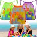 Palksky Beach Toys Bag, 3Pack Mesh Drawstring Sand Toy Bags, Backpack Shell Bags for Beach, Sandbox Toy Bag with Toddler Must Haves, Beach Vacation Essentials for Kids, Toy Not Included