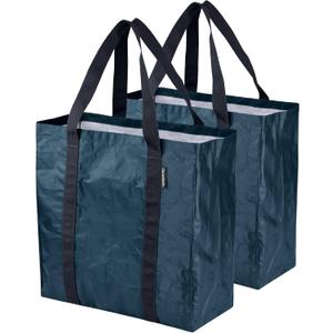 CleverMade Tall Frakta Reusable Grocery Tote - 42L - Pack of 2 - Ocean Blue - Collapsible Storage Shopping Organizer - Heavy Duty Utility Bag Home