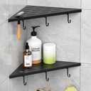 Corner Shower Shelves, 10" Matte Black 304 Stainless Steel Recessed Shelf for BathroomGrout in Shelf with Hooks for Tiled Wall 2 Pack (Black)