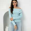 Women's Autumn Sweater, 2026 Casual Long Sleeve Off-The-Shoulder Strapless Knitted Sweater, Pullover Sweater (Blue, L)