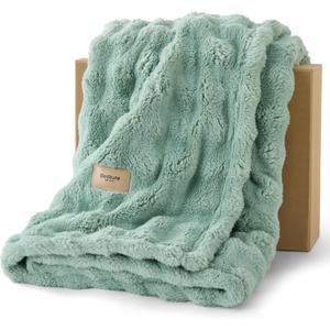 Bedsure 3D Fleece Bubble Blanket for Couch - GentleSoft Green Spring Throw Blanket for Sofa Bed Home Decor - Luxury Soft Cozy Gifts for Women, Lightweight, All Seasons, Sage Green,50"60"