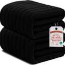 RIVERSIDE Pack of 2 Extra Large Bath Sheet Towels, 35 x 70 Inches, 600 GSM, Ribbed Stripe, 100% Cotton - Super Soft, Highly Absorbent & Quick Dry for Bathroom, Spa & Hotel, Black