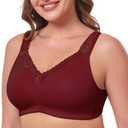 Women's Wireless Plus Size Lace Bra Full Coverage Unlined Minimizer Bra Comfort Cotton (46D, Winr Red)