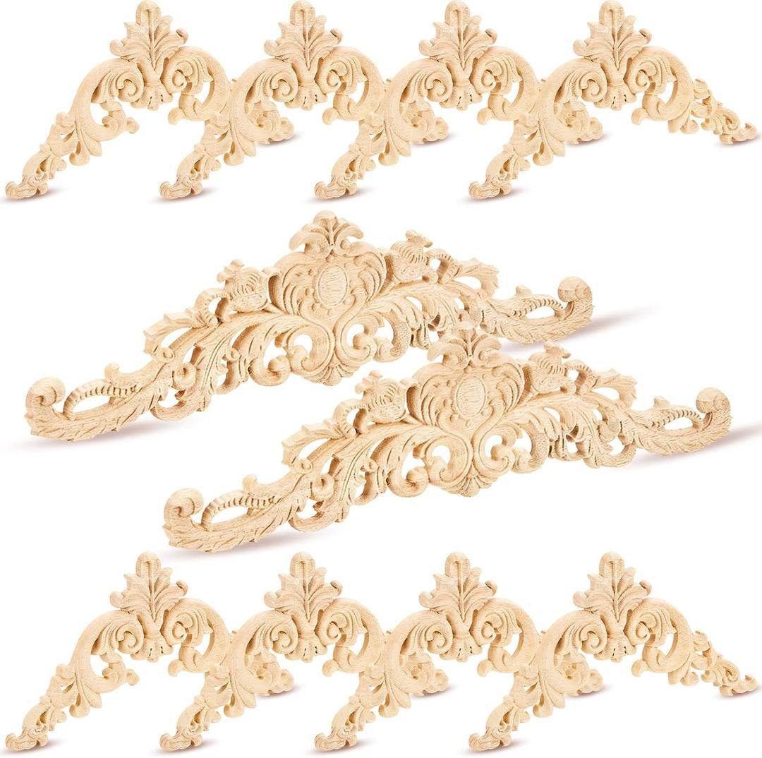 Yalikop 5 Pieces Wood Appliques and Onlays Wood Appliques for Furniture Decorative Wooden DIY Carved Onlay for Bed Door Cabinet Wardrobe Furniture Decoration(Large Size)