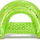 POZA Inflatable Pool Float Chair - Luxurious Lounger Filled with Sparkle Confetti, 2 Built in Cup Holders & Handles, Water Floating Chair for Beach, Lake & Swimming Pool - 48 x 38 Inch (Green)