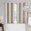 MIULEE 100% Blackout Linen Textured Curtains for Bedroom Solid Thermal Insulated Ivory Grommet Room Darkening Curtains & Drapes Luxury Decor for Living Room Nursery 42 x 63 Inch (2 Panels)