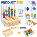 3 in 1 Montessori Wooden Toys, Lacing Beads & Stacking Blocks & Shape Sorter Sequencing Toy Set, STEM Preschool Educational Learning Fine Motor Skills Toys for Toddlers 3 4 5 Years Gifts