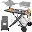 Grill Stand for Blackstone 17"& 22" Table Top Griddles, Portable Grill Cart for Weber Q1200, Q1000, Q2200, Q2400, Folding Grill Stand for Pizza Ovens with Shelf for Gas Cylinder