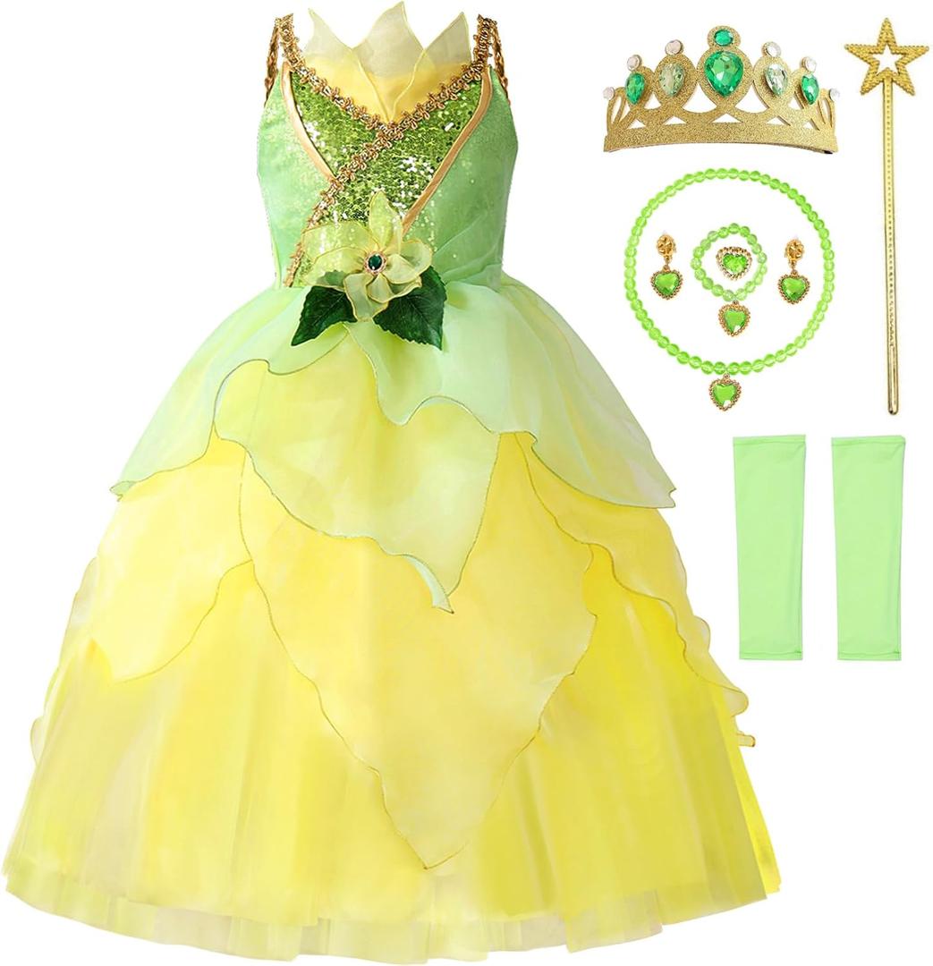 TYHTYM Deluxe Princess Costumes Little Girls Dress Kids Fancy Gown Cosplay Halloween Party 2-11T (6-7 T, Green)