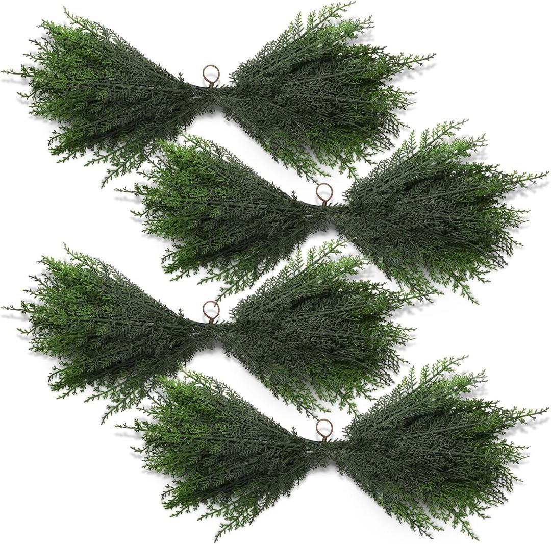 Hungdao 4 Pcs 28 Inch Christmas Artificial Cedar Swag Greenery Faux Pine Christmas Garland Swag Wreath Window Swags for Holiday Wreath Home Door Xmas Fireplace Stairs Decor