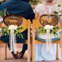 Bride and Groom Chair Decorations Bride and Groom Floral Chair Signs Wedding Chair Signs Wooden Rustic Mr Mrs Chair Signs with Chiffon Ribbons for Church Chair Bench
