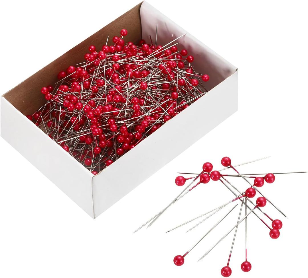 uxcell Sewing Pins 800pcs Round Pearl Head Dressmaking Corsage Pins Straight Pins for Wedding Sewing Decoration DIY Craft, Red