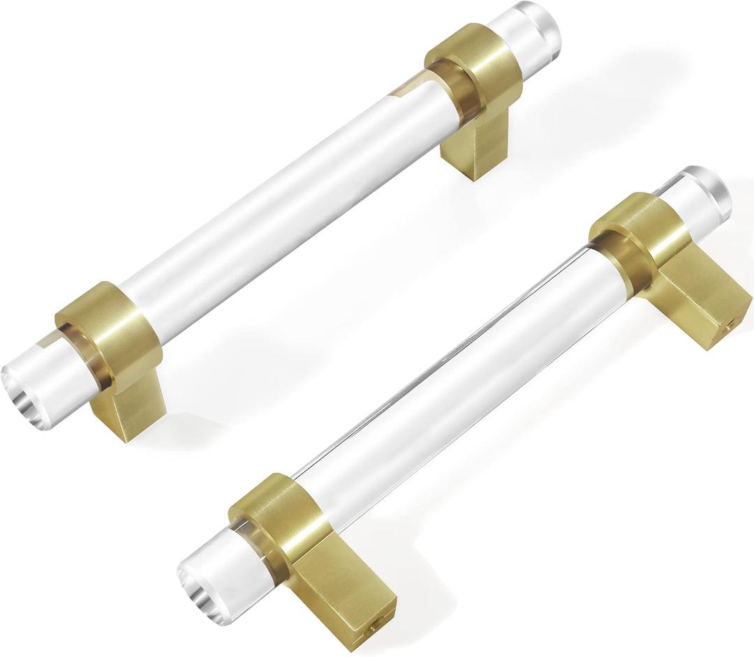 2 x 3-3/4 Inch Brass Cabinet Pulls, Clear Glass Crystal Gold Drawer Pulls and Handles (96mm, 10 Pack)