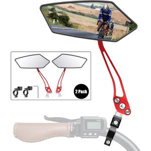 Diyife Bike Mirror 2 PCS, [New Version] HD Wide Angle Large Handlebar Rearview Mirror, Blast-Resistant 360Adjustable Bicycle Rear View Mirrors Accessories for Mountain Road Bike MotoRed