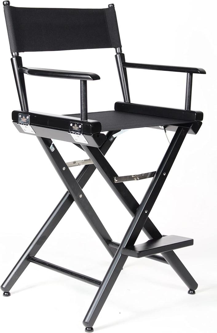 Filmcraft Professional Grade Studio Director's Chair Medium Seat Height (24 inch) with Black Finish and Black Canvas
