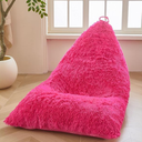 XeGe Fluffy Kids Stuffed Animal Storage Bean Bag Cover (No Filler), Fuzzy Faux Fur Beanbag Organizer with Handle for Teens Girls Adults, Shaggy Furry Plush Toys Holder Floor Lounger Chair, Hot Pink