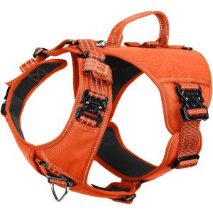 ICEFANG GN8 Tactical Dog Harness with 4X Metal Buckles for Medium Sized Dogs,Reflective in Training Walking K9 Vest,No-Pull Front Leash Clip,Adjustable Pet Harness (Orange, Medium (Pack of 1))
