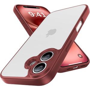 Shockproof for iPhone 16 Case, [Full Camera Protection] [Military-Grade Drop Protection] Protective Anti-Yellow Slim Translucent Matte Skin-Friendly for iPhone 16 Phone Case, Wine Red