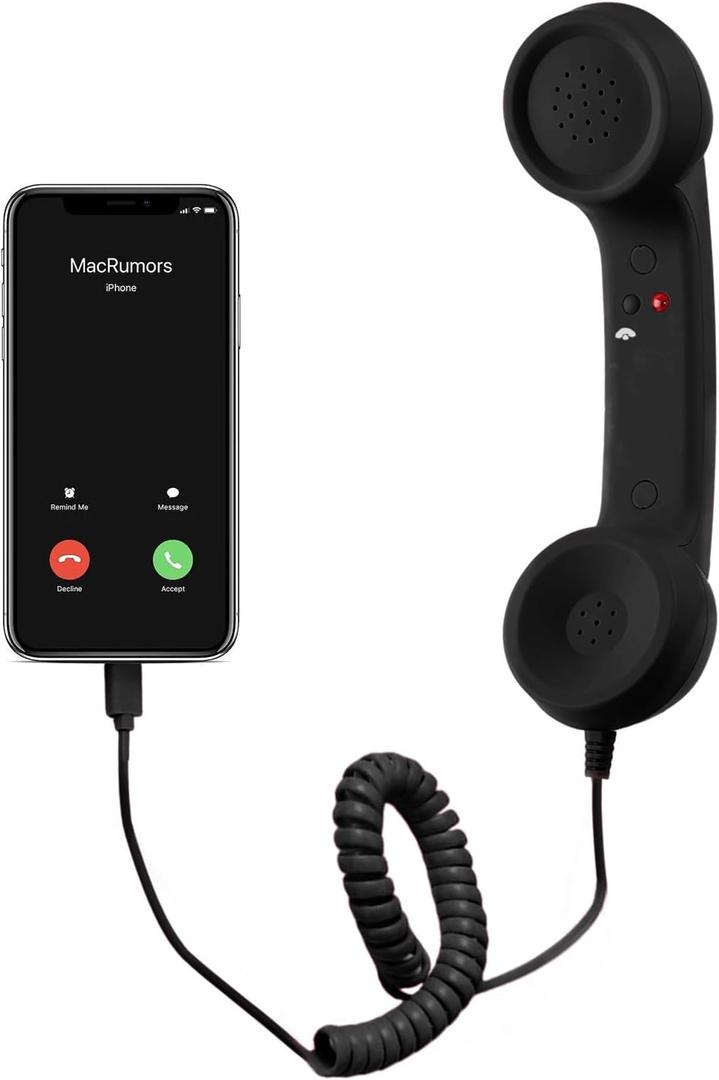 Retro Phone Handset, Cell Phone Receiver with Microphone & Speaker, Type-C Retro Telephone Wired Handsets Style Landline Handle Receiver for Cell Mobile Video Conferences, Calls, Meetings (Black)