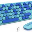 Wireless Keyboard and Mouse, LIZRROT Silent Keyboard Mouse Combo, Full-Sized Colorful Typewriter Keyboard with Round Keycaps, 2.4G Cute Mouse Compatible with PC/Laptop/Computer(Blue)