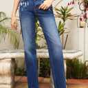 SHEWIN Straight Leg Jeans for Women Trendy High Rise Tapered Flare Jeans Stretchy Wide Leg Ankle Denim Pants with Pockets (4, Dark Blue)