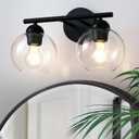 Black Bathroom Light Fixtures, 2 Light Bathroom Vanity Light with Globe Glass Shades, Modern Farmhouse Vanity Lights Over Mirror, Matte Black Wall Lights for Bedroom Restroom, E26 Socket