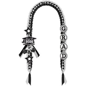 CiyvoLyeen Graduation Leis with Glitter Pins Class of 2026 Decoration Handmade Double Braided Ribbon Garland for Graduate Her Him High School University Graduation Gift Idea (Black & Silver)