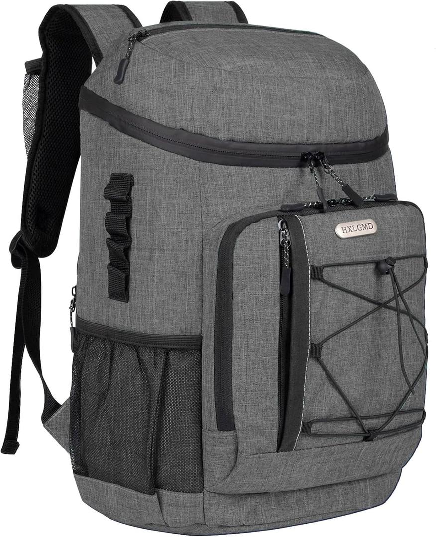 Backpack Coolers Insulated Leak Proof 30 Cans, Soft Sided Insulated Cooler Bags Ice Chest Backpack for Beach Travel Camping, with Reusable Ice Packs (Grey)