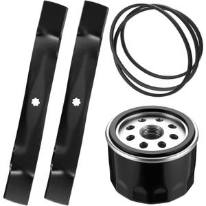 Lothee 4 Pack Lawnmower Maintenance Kit Compatible with John Deere Gy20850 42" Blades, Am125424 Oil Filter and Gx20072 Deck Belt, Replacement Parts for Lawn Mower Generator and Small Engine Equipment
