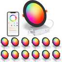 Black Smart Recessed Lighting 6 Inch RGBCW Color Changing 16W LED Downlight with Junction Box,1350 Lumen Recessed Ceiling Light Compatible with Alexa,Dimmable by Bluetooth Control -12Pack