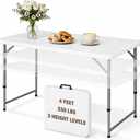 4ft Foldable Table with Built in Handle, 3-Level Adjustable Height, White