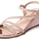 IDIFU Women's Wedge Heel Sandal Dress Low Strappy 2 Inch Open Toe Wedding Bridal Shoes for Woman Ladies Evening Formal(Rose Gold Shiny, 9 M US)