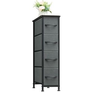 Somdot Narrow Dresser with 4 Drawers, Slim Storage Chest of Drawers with Removable Fabric Drawers for Closet Small Spaces Bathroom Bedroom Laundry, Charcoal Grey