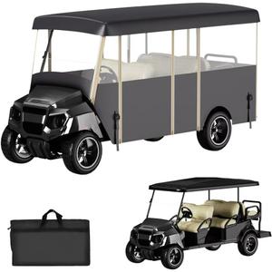 Golf Cart Cover Enclosure 4&6 Passenger, Golf Cart Cover for Yamaha Club Car EZGO, Waterproof 600D Oxford Rain Cover, Transparent Tail Light Panel, Foldable Door,4-Sided Clear Windows (Black)