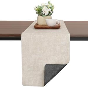 Chitomars Table Runners 55 Inches Long, Dual-Sided Faux Leather Farmhouse Table Runner Waterproof Non-Slip for Living Room Party Home Decor Holiday Decorations(Gray Cream-White, 15 x 55 Inch)