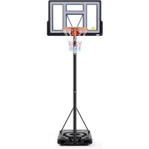 Sweetcrispy Portable Basketball Hoop Outdoor 6.1-10FT Adjustable Height, 44 Inch Shatterproof Backboard/Shock Absorbent Rim, Fillable Base, 2 Wheels for Backyard/Driveway (Grey)